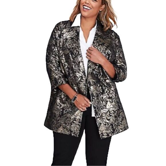 Lane Bryant Gold Black Double Breasted Blazer Jacket Size 14/16 (1X) - Picture 1 of 13
